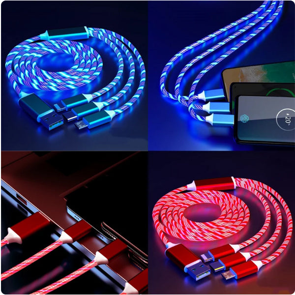 3-in-1 LED Flowing Light Charging USB Cable For IPhone Android Type-C