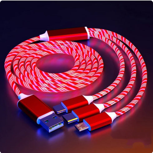 3-in-1 LED Flowing Light Charging USB Cable For IPhone Android Type-C