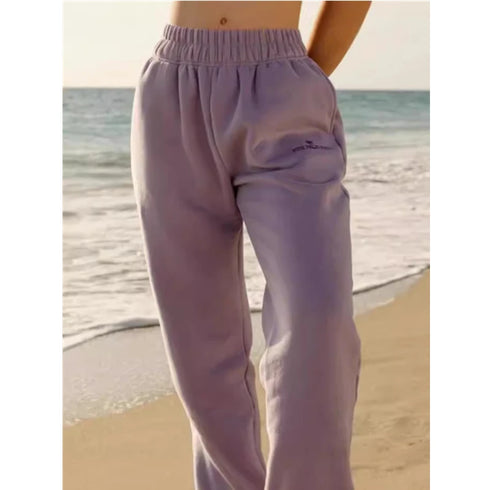 Premium Cotton-Polyester Fleece Lounge Bottoms with Embroidered Details, Designed for Versatile Comfort from Beachwear to Skiwear
