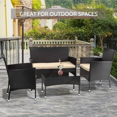 FDW 4 Piece Outdoor Patio Furniture Set - Rattan Wicker Sofa & Chairs for Garden