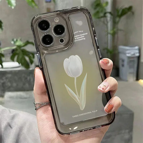 Transparent Tulip Floral Phone Case – Soft Silicone Shockproof Cover for iPhone 15, 14, 13, 12, 11, Pro Max, XS, XR, X, SE, 8, 7