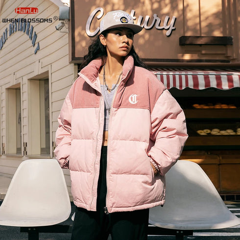 Unisex Corduroy Embroidered Winter Parka – Thick Down Cotton Jacket for Casual Streetwear