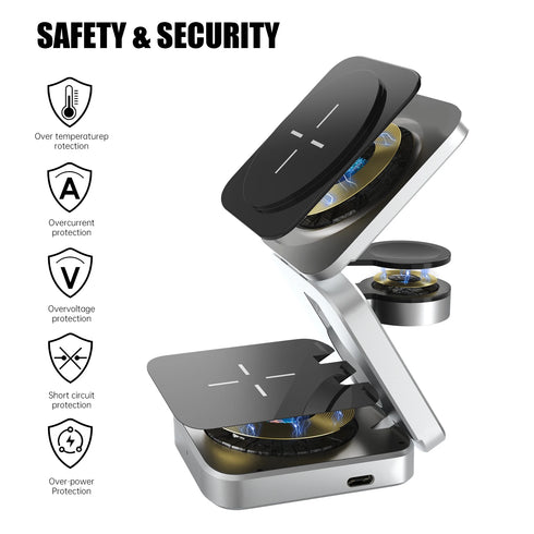 3 In 1 Foldable Magnetic Wireless Charger-Station Dock Fast Charger Holder