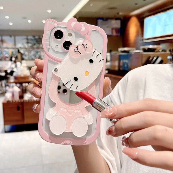 Hello Kitty KT Head Mirror Phone Case | Stylish Y2K Bumper Cover for iPhone 16-11, XR, XS, and More