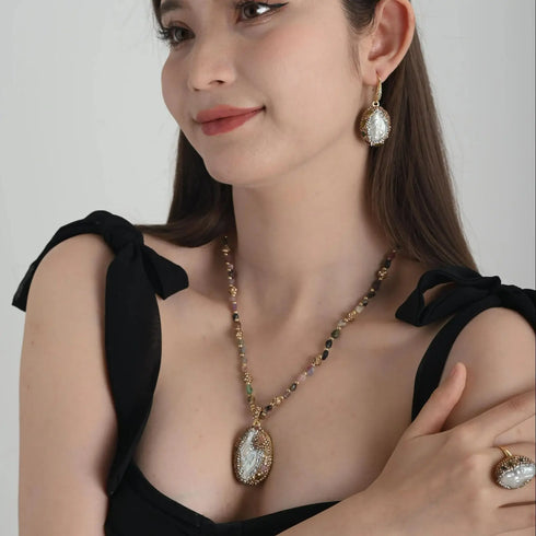 Authentic freshwater pearl Baroque Set- Necklace Pendant Earring Ring Gift for Mother's Day