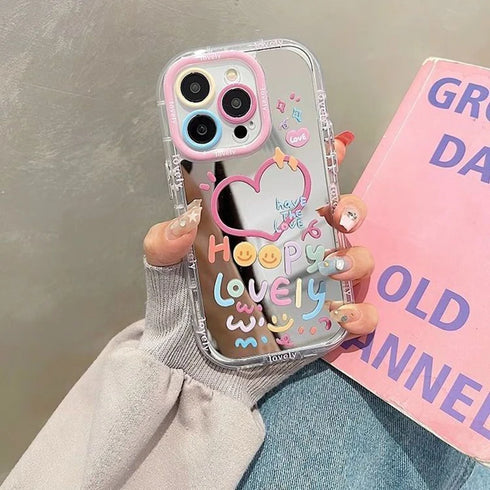 Hot Love Heart Air Cushion Mirror Phone Case | Water-Resistant, Anti-Fingerprint Half-Wrapped Y2K Girl Cover for iPhone 16, 15, 14, 13 Pro Max, 12, 11, X, XR, XS Max, 8 Plus, 7