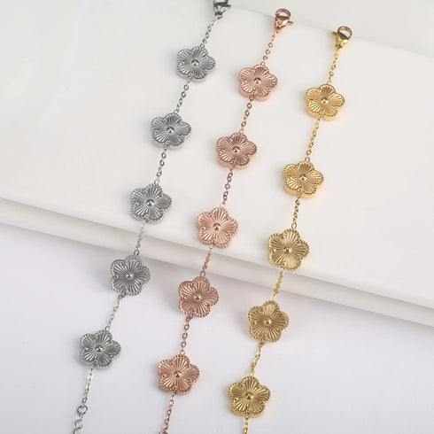 Adjustable Five-Leaf Flower Clover Stainless Steel Bracelet – Elegant Women’s Jewelry for Parties and Gifts