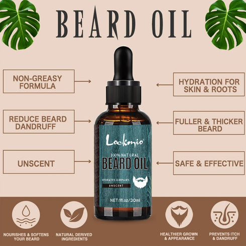 LOCKMIO Beard Oil Moustache Grooming Moisturizing and Smoothing Conditioner Hair Growth Serum for Beards Promotes Hairs Regrowth