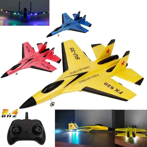 SU35 RC Plane with LED Lights - 2.4G Remote Control Glider - Foam Aircraft Model for Children