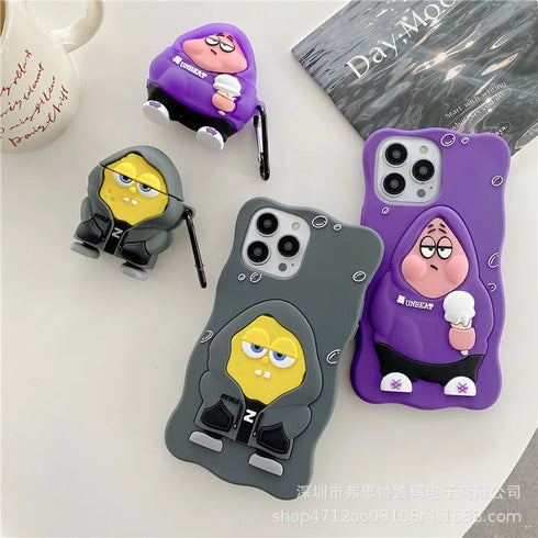SpongeBob & Patrick Cartoon Phone Case for iPhone 11 14 Pro Max - Shockproof Silicone Cover