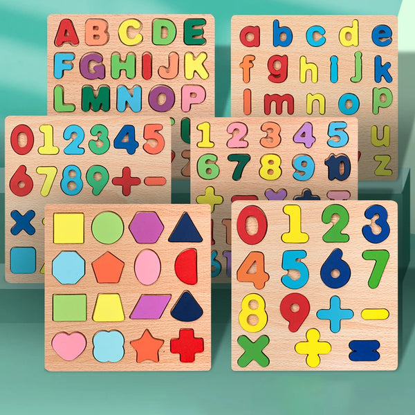 Wooden Alphabet & Number Puzzle Board – Montessori Educational Game for Kids Ages 2+