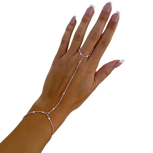 Rhinestone Ring Bracelet Hand Chain – Adjustable, Stylish Jewelry for Women & Girls