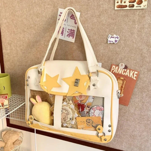 Y2K Trendy Star Ita Bag Lolita Girl Transparent Pocket Fashion Crossbody Bag Women's DIY Display Shoulder Bag Cute Purse Handbag