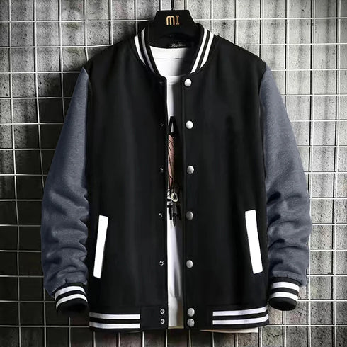 Unisex Oversized Fleece Baseball Jacket | Solid Color High-Street Style Casual Outerwear