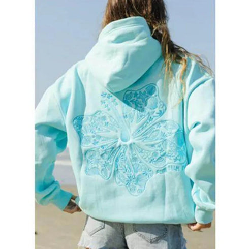 Premium Cotton-Polyester Fleece Pullover Featuring Unique “Everything Comes in Waves” and Hawaii Hibiscus Designs, Comfortable Fit for Everyday Wear