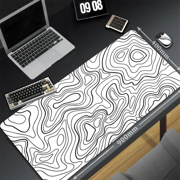 Black & White Contour Lines Mouse Pad-Gaming Desk Mat