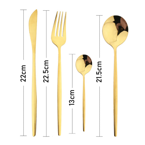 24Pcs Black Handle Gold Cutlery Set – Stainless Steel Knife Fork Spoon Flatware Dinnerware