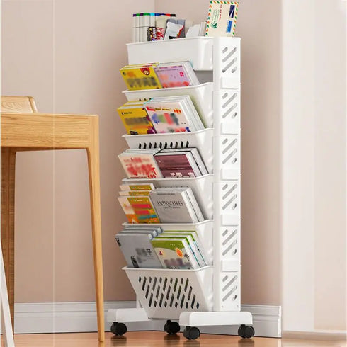 Movable Book Shelf on Wheels - Creative DIY Storage Bookcase, Display Stand