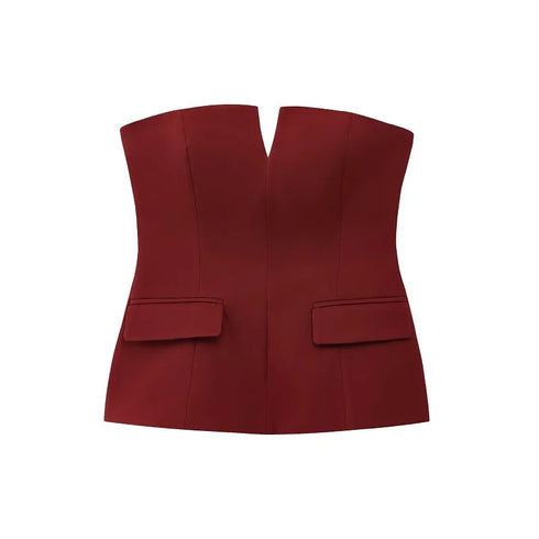 TRAF Women’s Strapless Off-Shoulder Tube Crop Top – Sexy Backless Bustier-Inspired Vest for Spring and Summer in Solid Colors, Non-Stretch Blended Fabric for Middle-Aged Fashion Enthusiasts