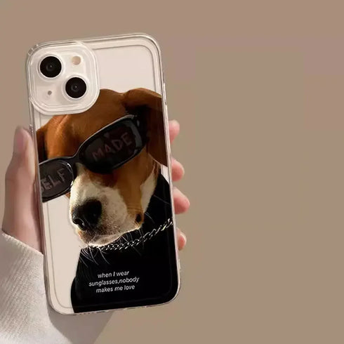 Funny Sunglasses Cat and Dog Couples Phone Case for iPhone – Transparent Shockproof Bumper Cover with Animal Design