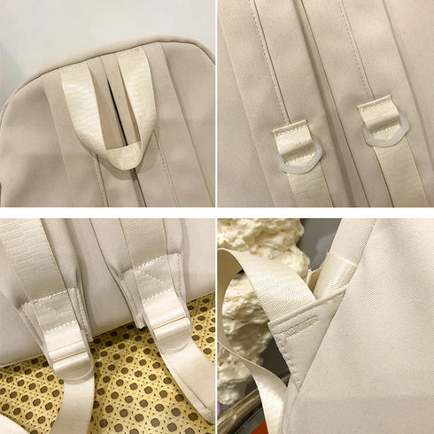 Preppy Student Backpack - Cute Nylon School Bag with Badge Pendant for Girls