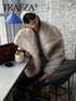 Women’s Cropped Faux Fur Jacket – Chic Lapel Collar Snap-Button Winter Coat