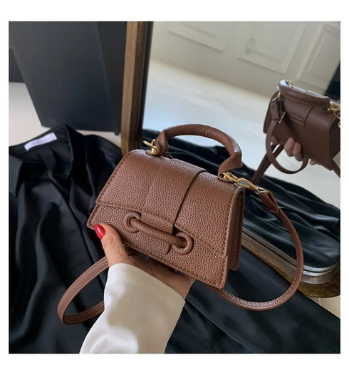 Women’s PU Leather Chain Shoulder Bag – Ribbon Buckle Square Crossbody Handbag for Parties