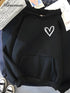 Heart Print Fleece Hoodie for Women – Casual Regular Fit Pullover with Hood