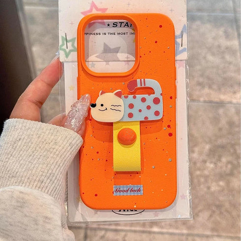 Korean Cute 3D Dog, Cat, and Rabbit Finger Ring Support Phone Case for iPhone - Full Coverage with Anti-Fingerprint & Non-Slip Features