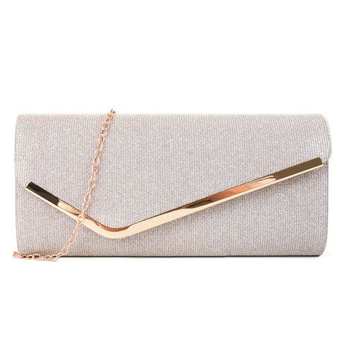 Luxury Women's Evening Clutch Bag - Shiny Chain Shoulder Crossbody Purse