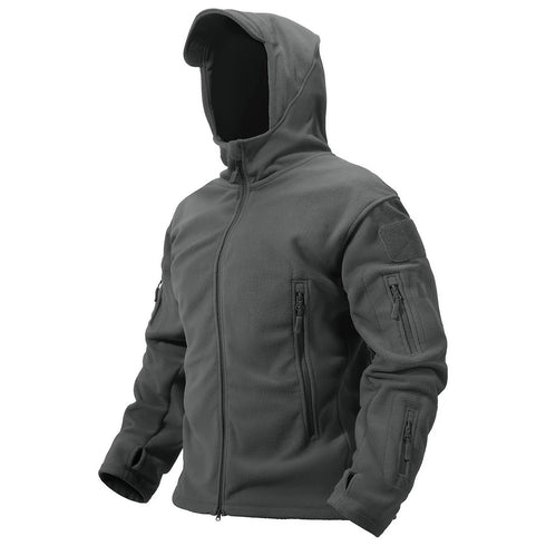 Men’s Hooded Thermal Fleece Jacket – Windproof Full-Zip Outdoor Coat with Multi-Pocket Design for Hiking, Camping & Work