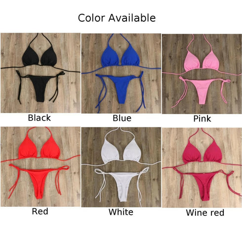 Women's Side Tie Thong Bikini Set-Bandage Style Swimsuit