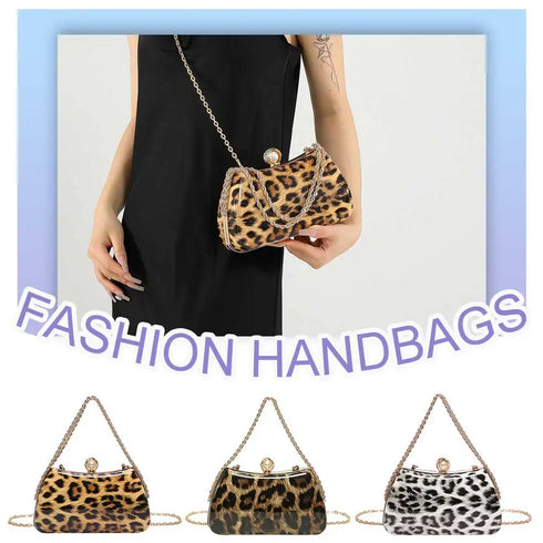 VKTECH Women's Rhinestone Leopard Evening Bag – Elegant Chain Crossbody Clutch for Weddings, Parties, and Formal Events