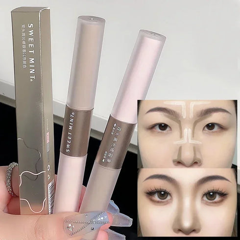 Double-Ended Highlighting and Contouring Stick - 2-in-1 Concealer and Bronzer Makeup Pen - Long-Lasting, Oil-Control, Easy-to-Wear Sculpting Tool for a Defined and Radiant Look