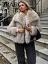 Women’s Cropped Faux Fur Jacket – Chic Lapel Collar Snap-Button Winter Coat