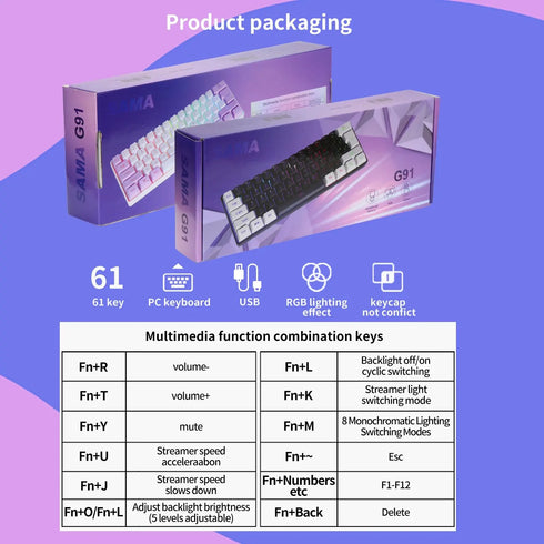 SAMA YG91 3 Wired Gaming Keyboard-Short RGB Mechanical Feel Keyboard