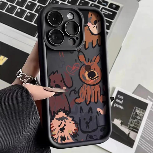 Funny Cats Graffiti Dog Soft Case for iPhone – Matte Anti-Scratch, Anti-Fingerprint Half-Wrapped Protective Cover for iPhone 15 Pro Max, 14, 13, 12, 11, XS, XR, 7, 8 Plus, SE 2