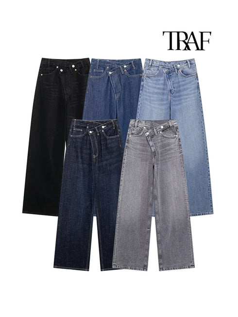 High-Waist Wide-Leg Striped Jeans – Trendy and Comfortable for All Seasons