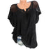 Solid Color Lace-Trimmed Loose Fit Casual Top with Short Sleeves and Office Lady Styling for Middle-Aged Women