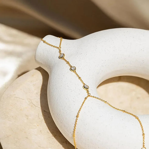 Rhinestone Ring Bracelet Hand Chain – Adjustable, Stylish Jewelry for Women & Girls