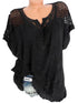 Solid Color Lace-Trimmed Loose Fit Casual Top with Short Sleeves and Office Lady Styling for Middle-Aged Women