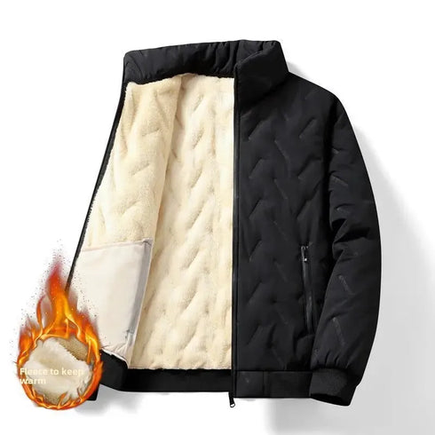Men’s Autumn Winter Fleece-Lined Jacket | Warm Cotton-Padded Plus Size Casual Loose-Fit Coat