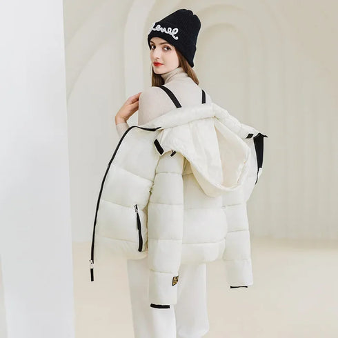 Fashion Winter Hooded Down Cotton Jacket for Women – Warm, Thick, Waterproof Long Parka Coat with Pockets – Casual Black Overcoat for Winter