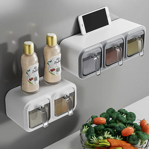 Wall-Mounted Kitchen Seasoning Box – Spice Organizer with Storage Jars for Condiments & Gadgets