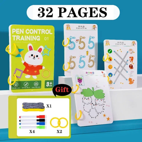 Reusable Magic Tracing Workbook – Montessori Handwriting & Drawing Practice for Preschool Kids