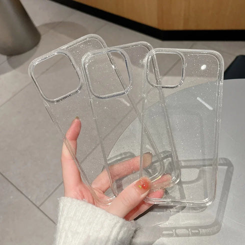 Luxury Glitter Bumper Case – Clear, Shockproof, and Stylish Protection for iPhone 15, 14, 13, 12, 11, X, XS, XR, 8, 7 Pro Max Mini