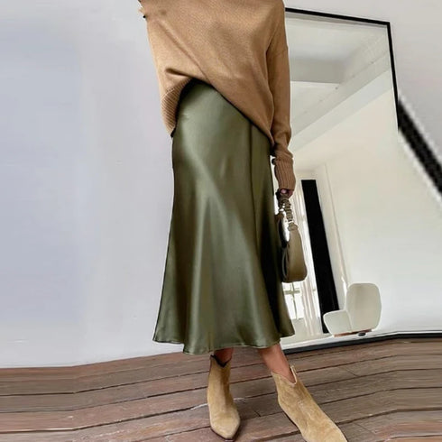 Women's Satin Ankle-Length Skirt - Elegant Casual Straight Silhouette Long Skirt for All Seasons (2025 Edition)