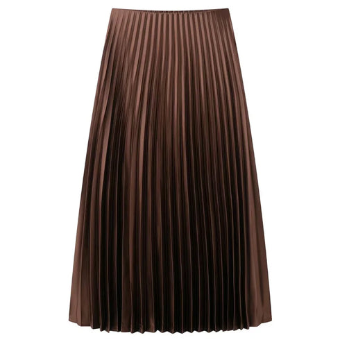 Women's High-Waist Pleated Satin Maxi Skirt - Elegant Long Skirt for Spring/Summer 2025