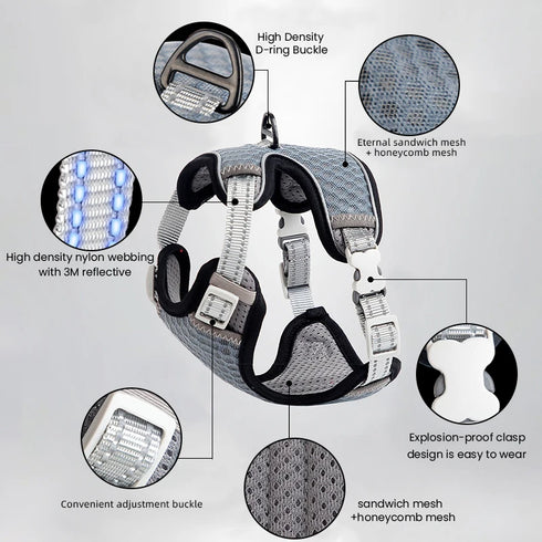 ATUBAN Adjustable Cat Harness and Leash Set – Reflective and Comfortable Fit for Cats