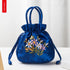 Mini Embroidered Flower Pattern Drawstring Bag Small Women Bucket Bag Top Handle Ladies Handbag Phone Bag Summer Purse
